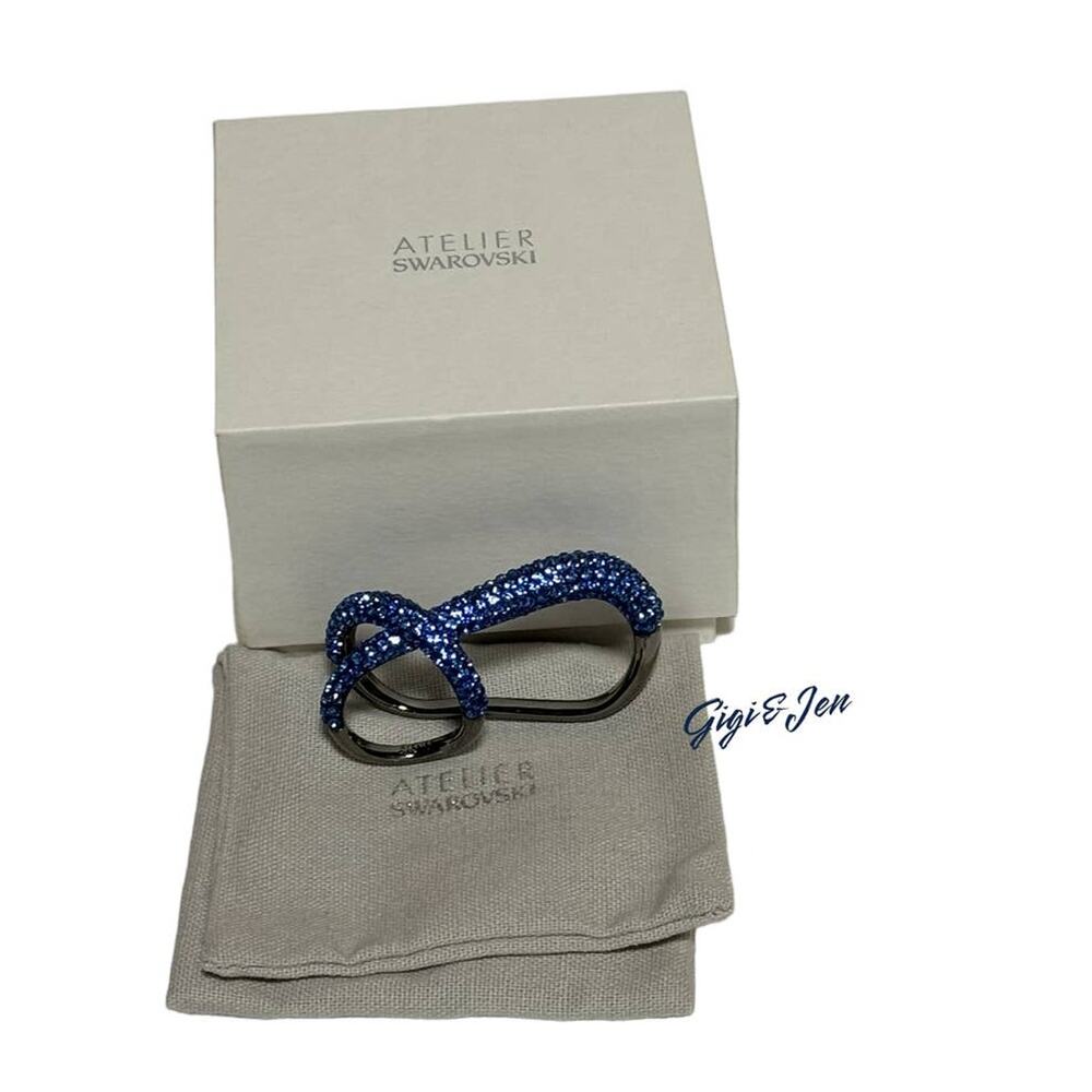 Swarovski Tigris double ring Blue, Ruthenium plated Size 55/7 USA - Damage Box